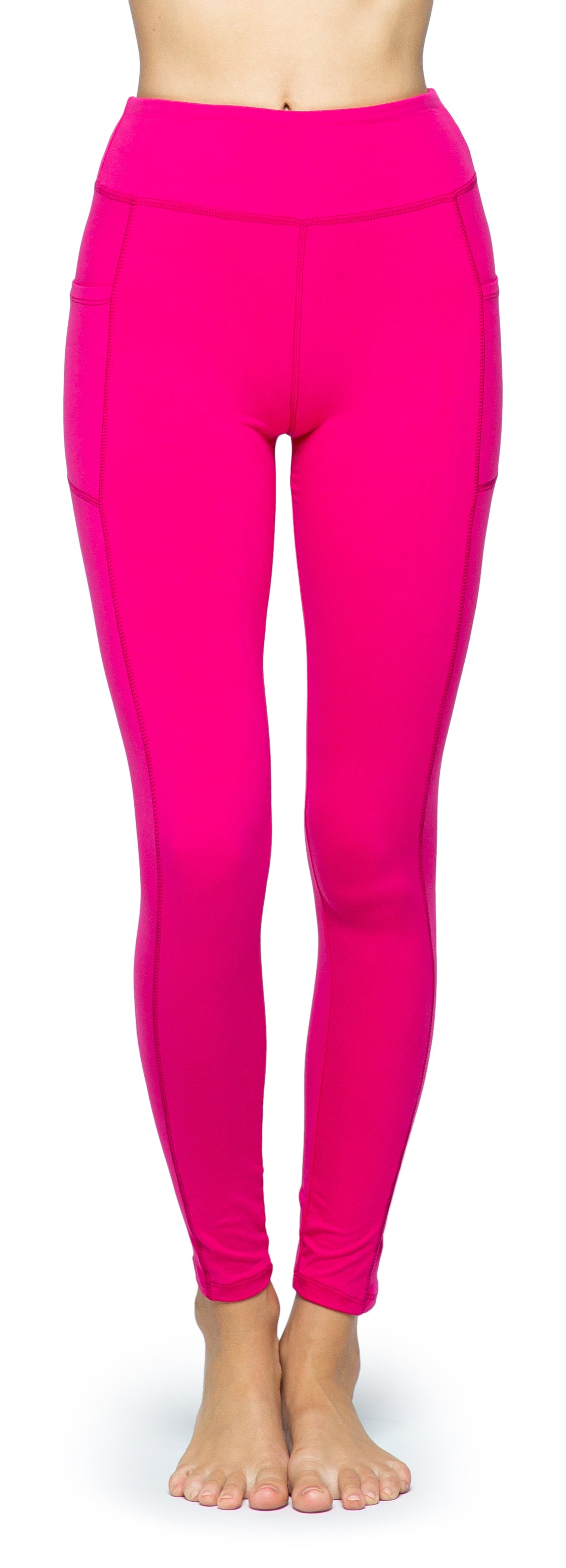 QUANBU Women's Solid Color Yoga Sports Fitness Leggings Nine Points Pants Pink  XL Size